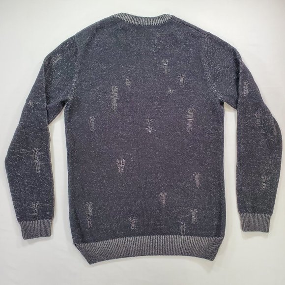 Guess Sweater Men Large Black Tight Knit Slim Oversized Tattered Look Split Hem - Picture 9 of 16